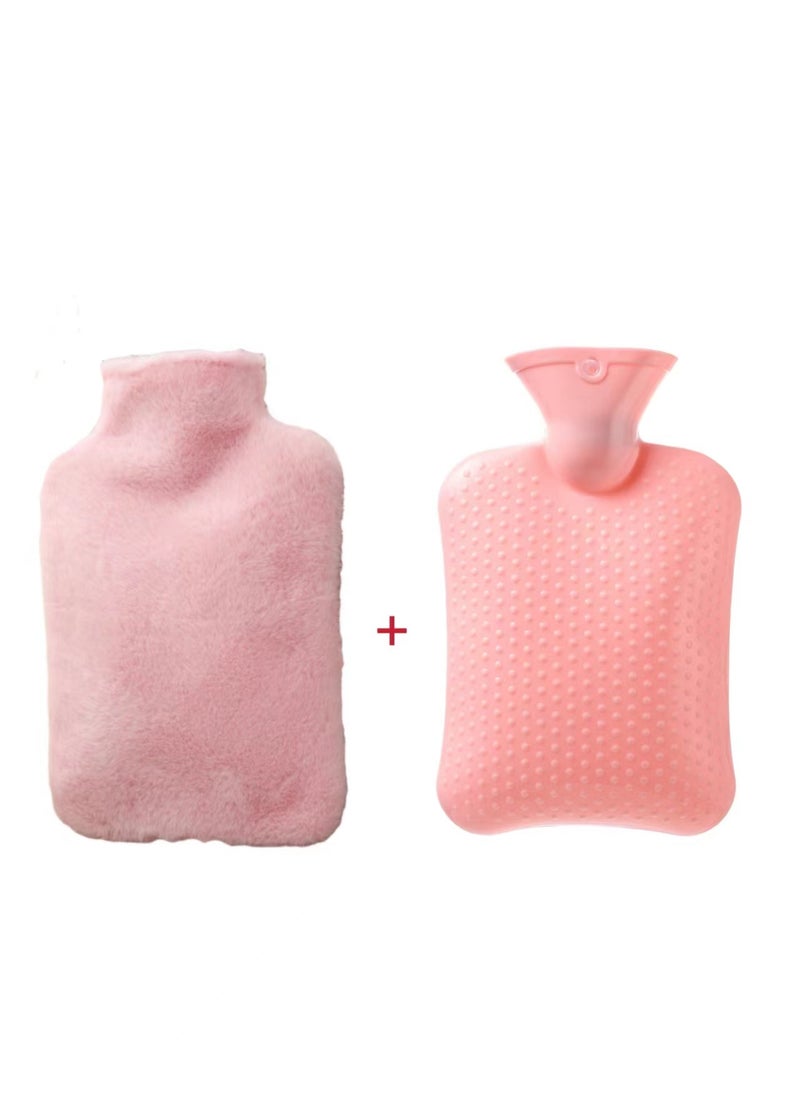 Thickened Rabbit Fur Hand Warmer Hot Water Bag Pink 1000ml