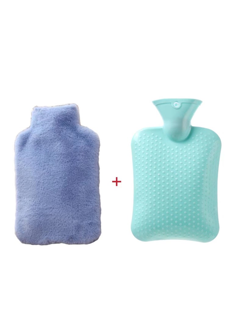 Thickened Rabbit Fur Hand Warmer Hot Water Bag Blue 1000ml