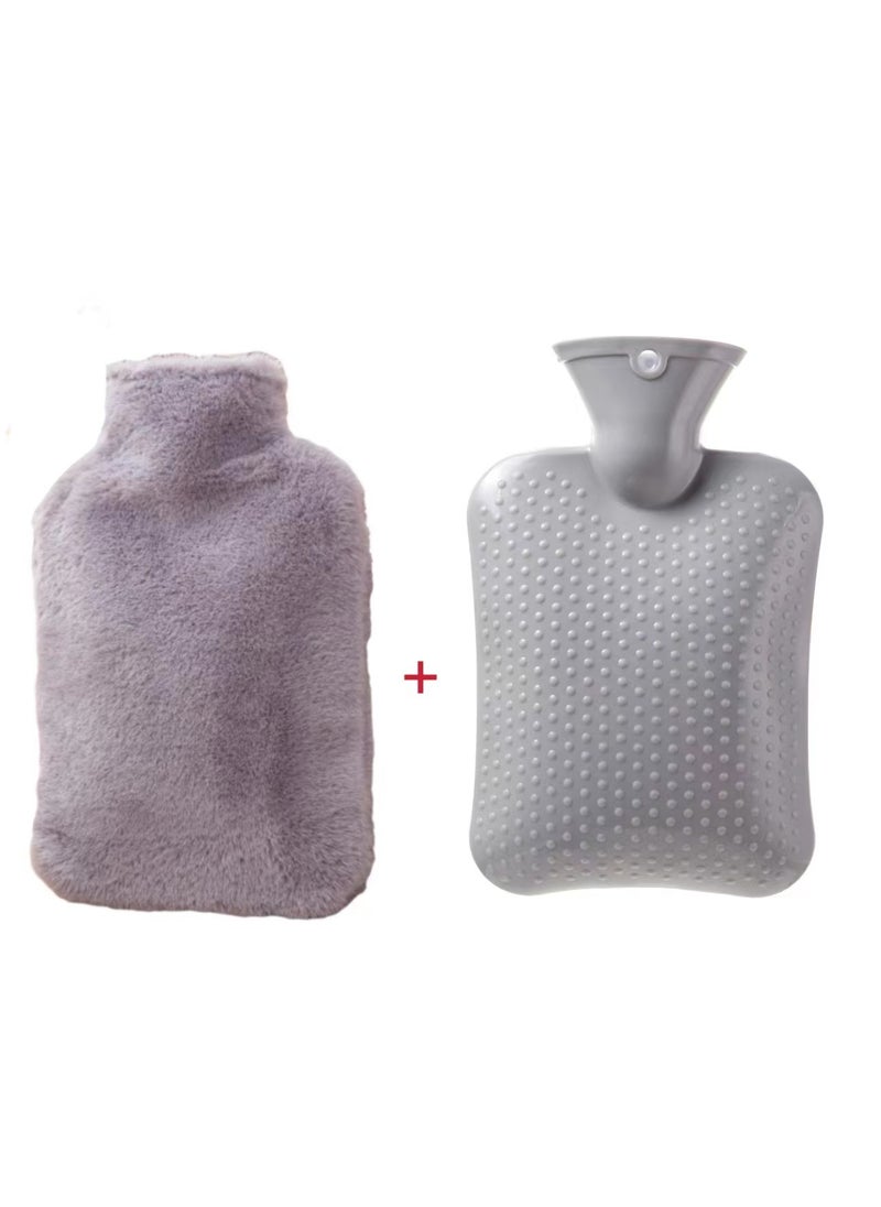 Thickened Rabbit Fur Hand Warmer Hot Water Bag Gray 1000ml