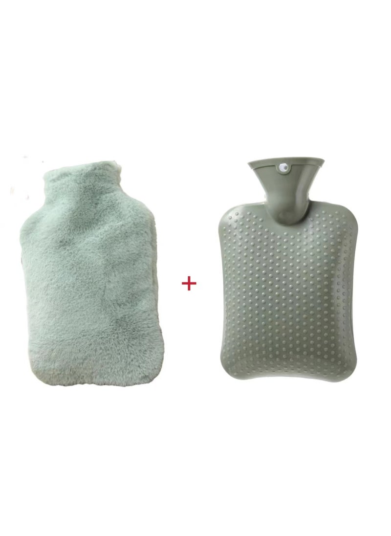 Thickened Rabbit Fur Hand Warmer Hot Water Bag Green 1000ml