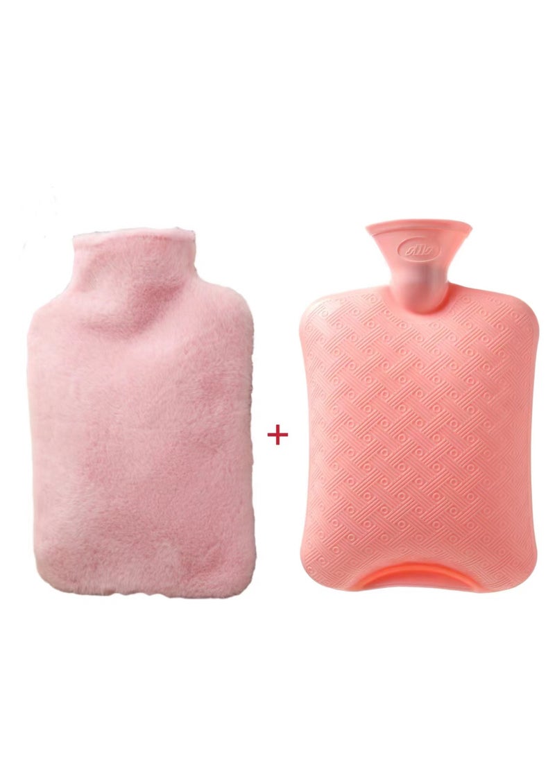 Thickened Rabbit Fur Hand Warmer Hot Water Bag Pink 2000ml