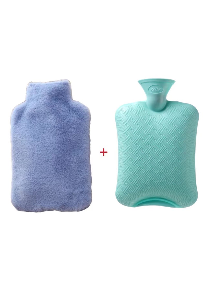 Thickened Rabbit Fur Hand Warmer Hot Water Bag Blue 2000ml