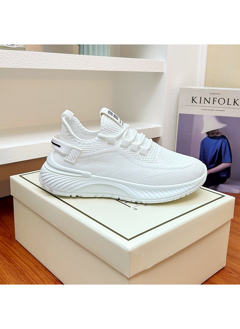 Flying woven shoes womens 2024 spring new soft bottom breathable sports casual shoes  large size student running shoes 290White White