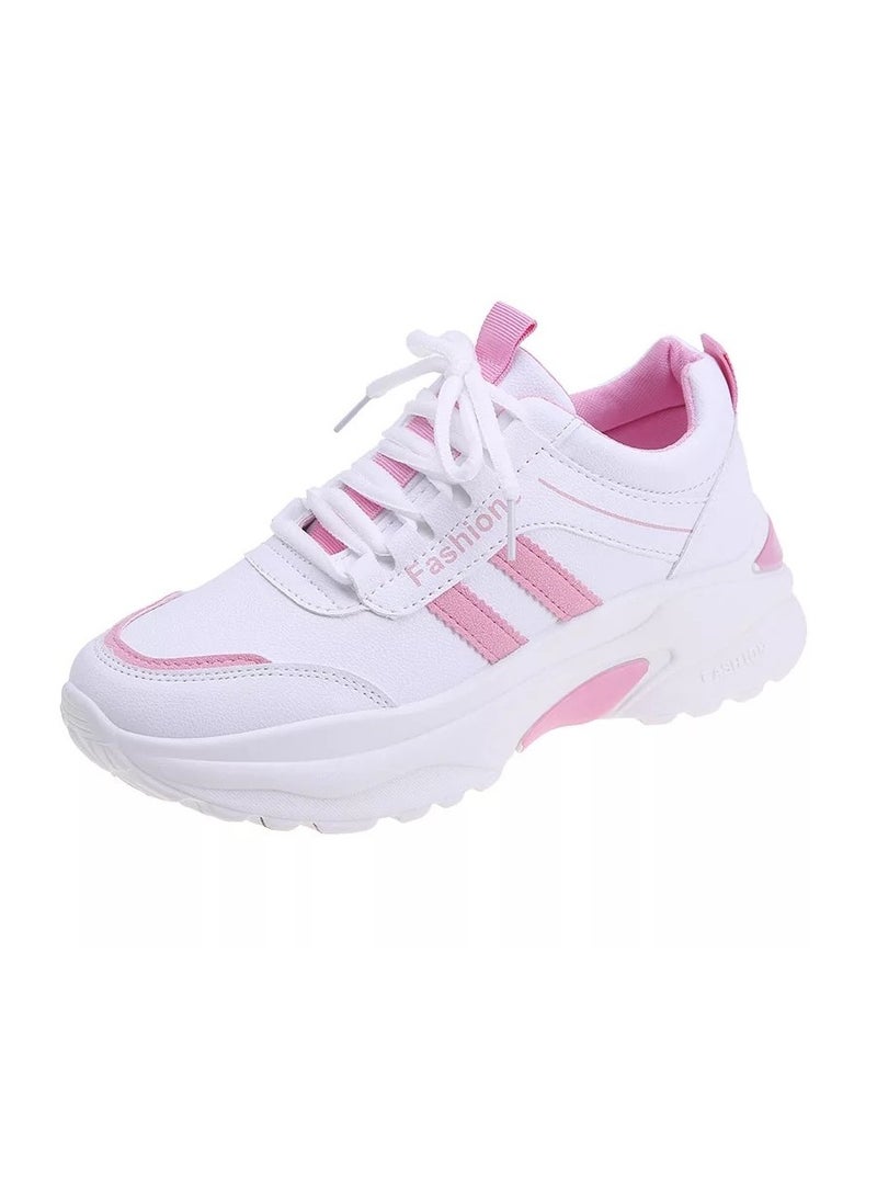 Women Sneakers casual sports shoes, lace up breathable running shoes Pink