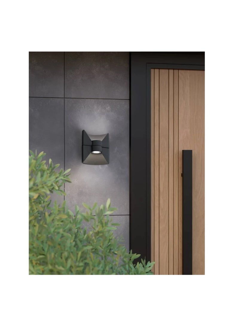 Redondo Outdoor Wall Lamp, LED-Modul, 2x2.5W, 3000K, 460 Lumen, IP44, Anthracite Aluminum Casting, Corner Connection, 17.5 cm Height, Wall Switch