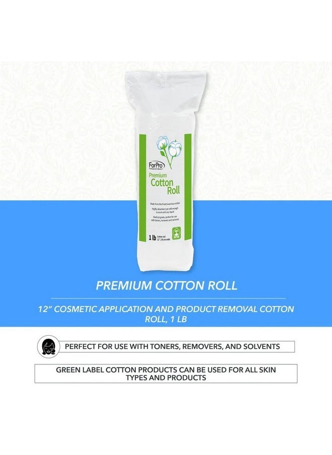 Premium Cotton Roll For Cosmetic Application And Product Removal, White, 12” Wide, 1 Lb.