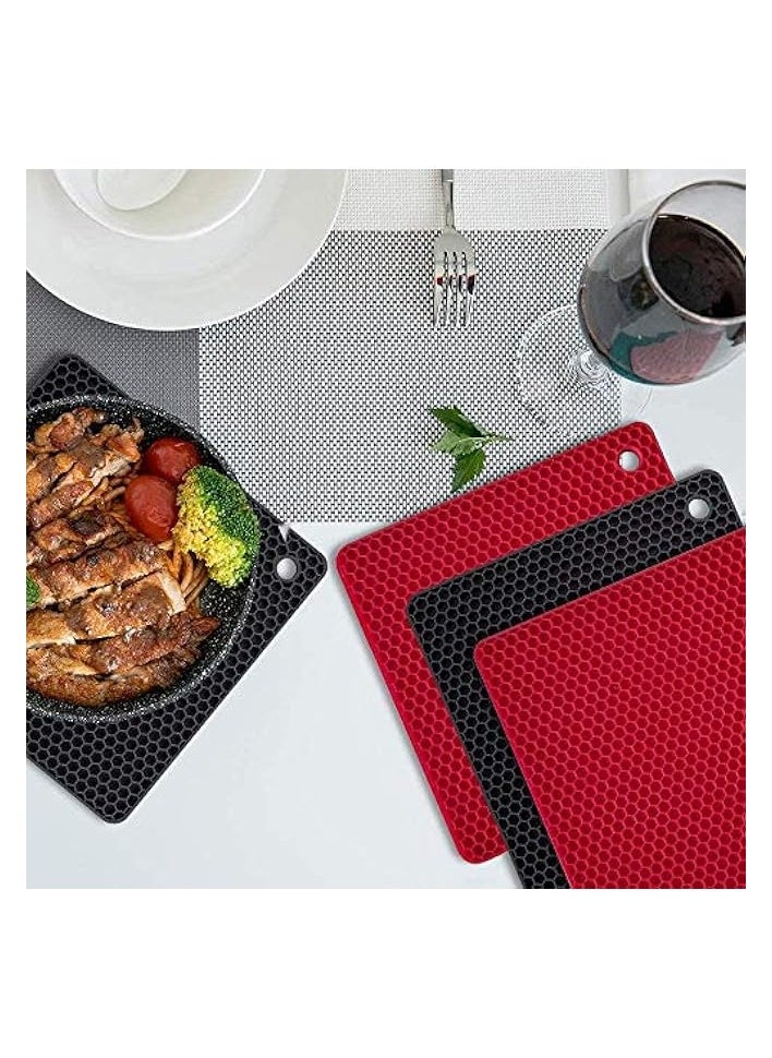 Silicone Coaster Trivet Mat Pot Holder Placemat Spoon Rest Drying Mat/Non Slip Heat Resistant/Pack of 4 / Grey and Red