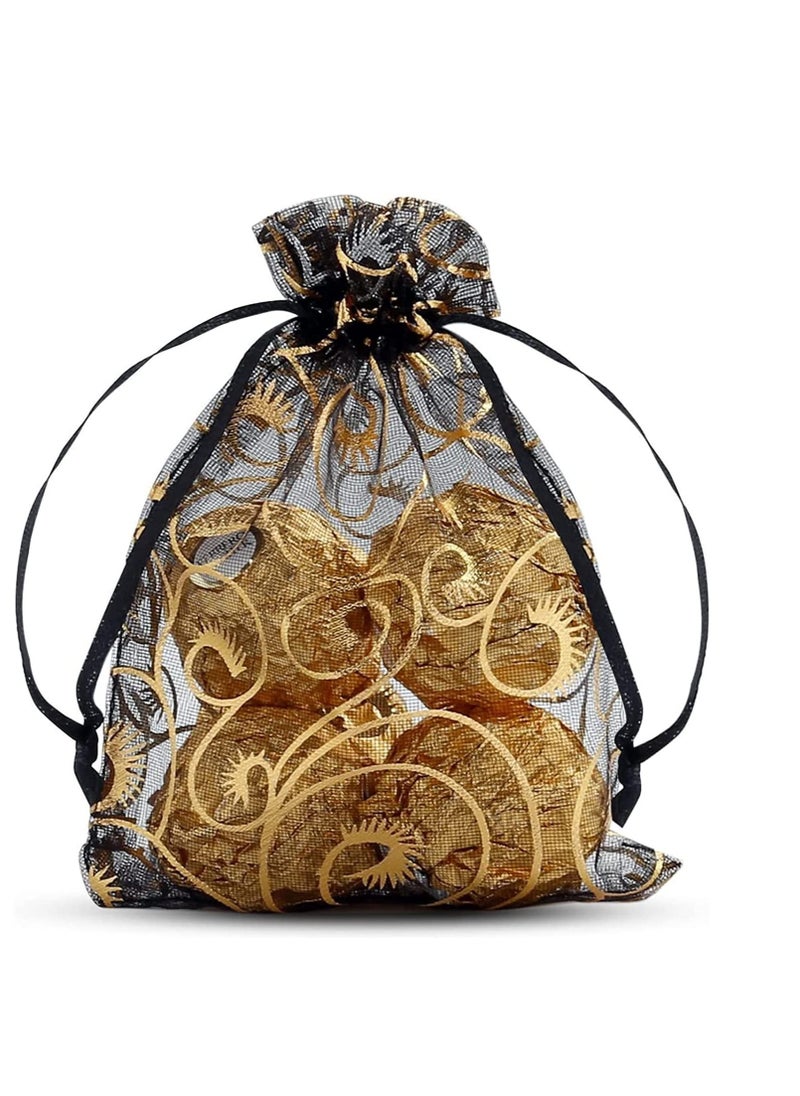 100PCS Mini Sheer Organza Bags Champagne Eyelash Organza Bags, Drawstring Chic Gift Beauty Bags, Wedding Favor Bags Candy Jewelry Gift Bags4 x 4.72 Inches Black