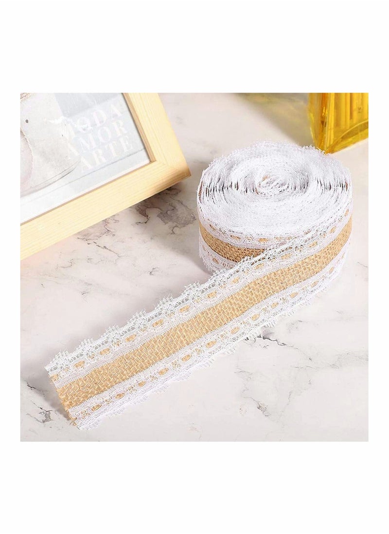 Lace Linen Roll With Pin Natural Multi-Purpose Lace Burlap Roll, for Gift Wrap Wedding, DIY Handmade  Wedding Crafts Decoration Lace Arts and Crafts Burlap - 2 M, 1 Roll