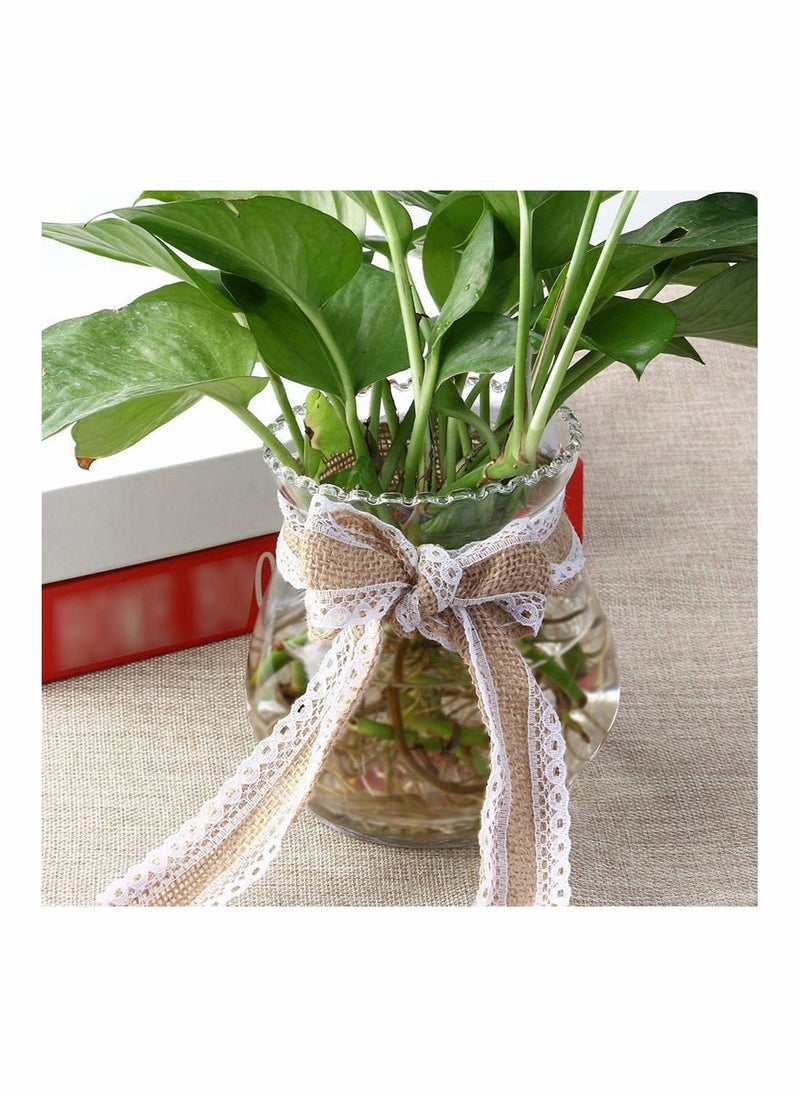 Lace Linen Roll With Pin Natural Multi-Purpose Lace Burlap Roll, for Gift Wrap Wedding, DIY Handmade  Wedding Crafts Decoration Lace Arts and Crafts Burlap - 2 M, 1 Roll