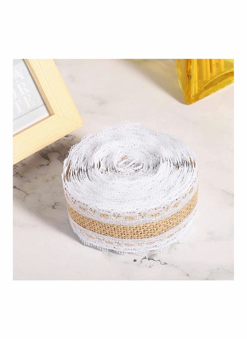 Lace Linen Roll With Pin Natural Multi-Purpose Lace Burlap Roll, for Gift Wrap Wedding, DIY Handmade  Wedding Crafts Decoration Lace Arts and Crafts Burlap - 2 M, 1 Roll