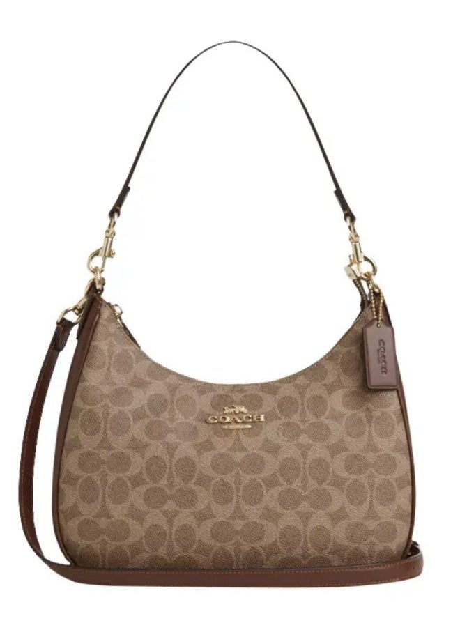 COACH's latest style handbag, armpit slanted shoulder bag, women's retro flower wandering bag (CV940 brown)