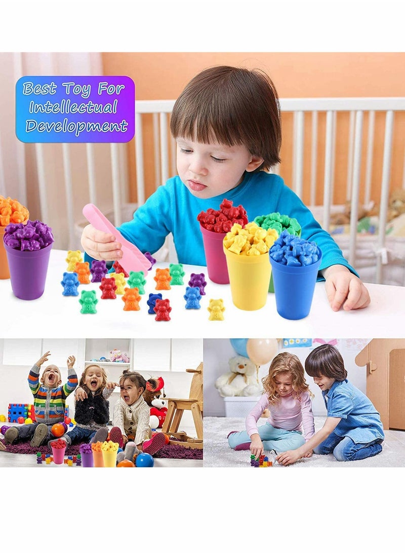 71pcs Rainbow Counting Bears Set with Storage Bag, Matching Sorting Cups, Bear Counters and Dice Math Toddler Games