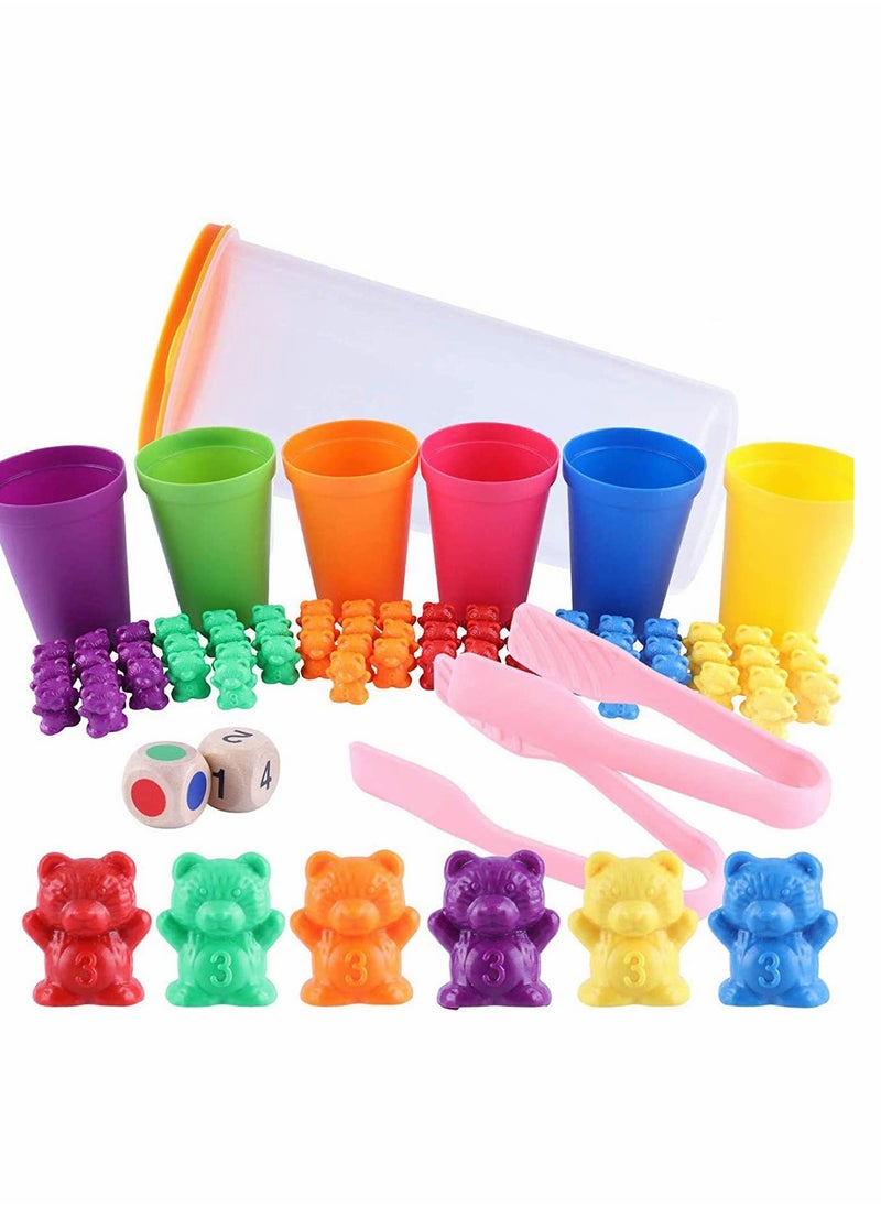 71pcs Rainbow Counting Bears Set with Storage Bag, Matching Sorting Cups, Bear Counters and Dice Math Toddler Games