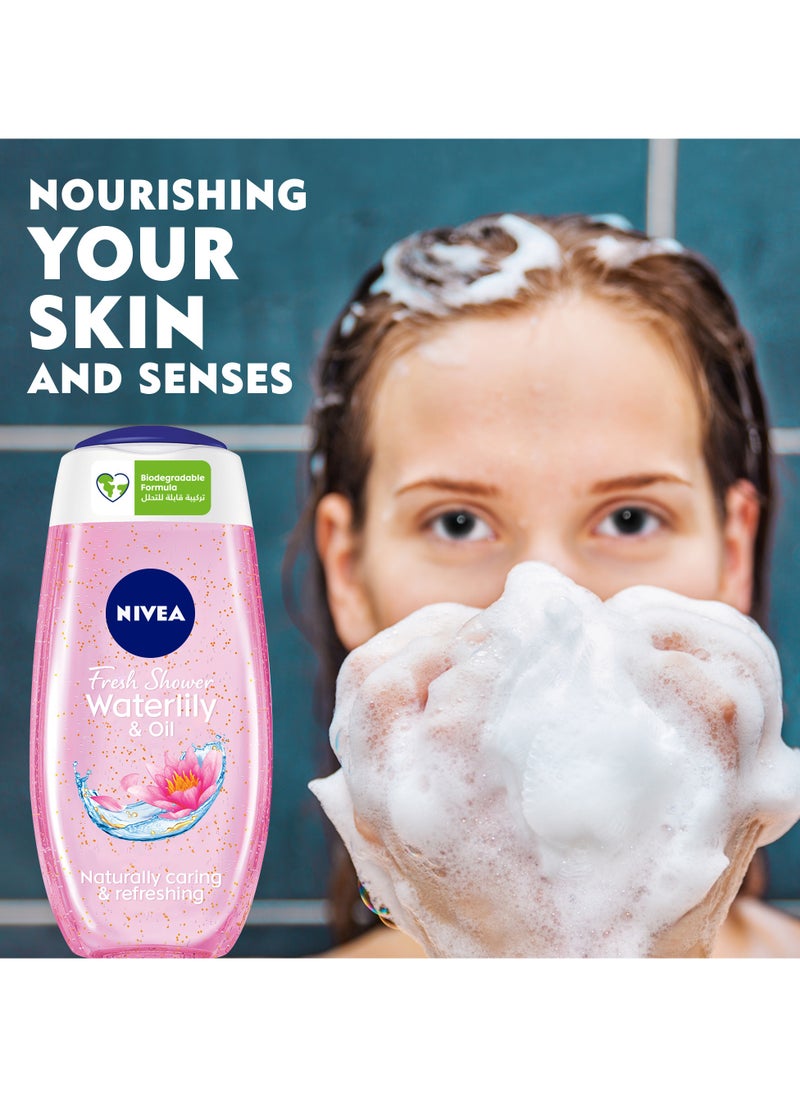 Shower Gel Body Wash Waterlily And  Oil With Caring Oil Pearls And Waterlily Scent Pack of 3