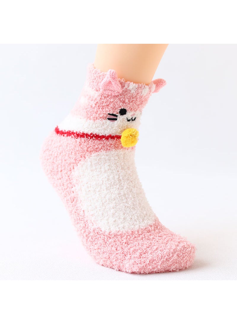 Coral Fleece Socks Women Knit Cartoon Sleepwear05 Pink 05 Pink