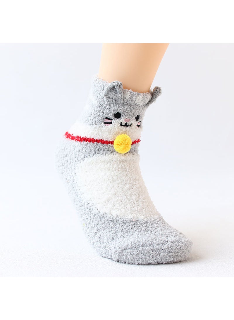 Coral Fleece Socks Women Knit Cartoon Sleepwear01 Gray 01 Gray