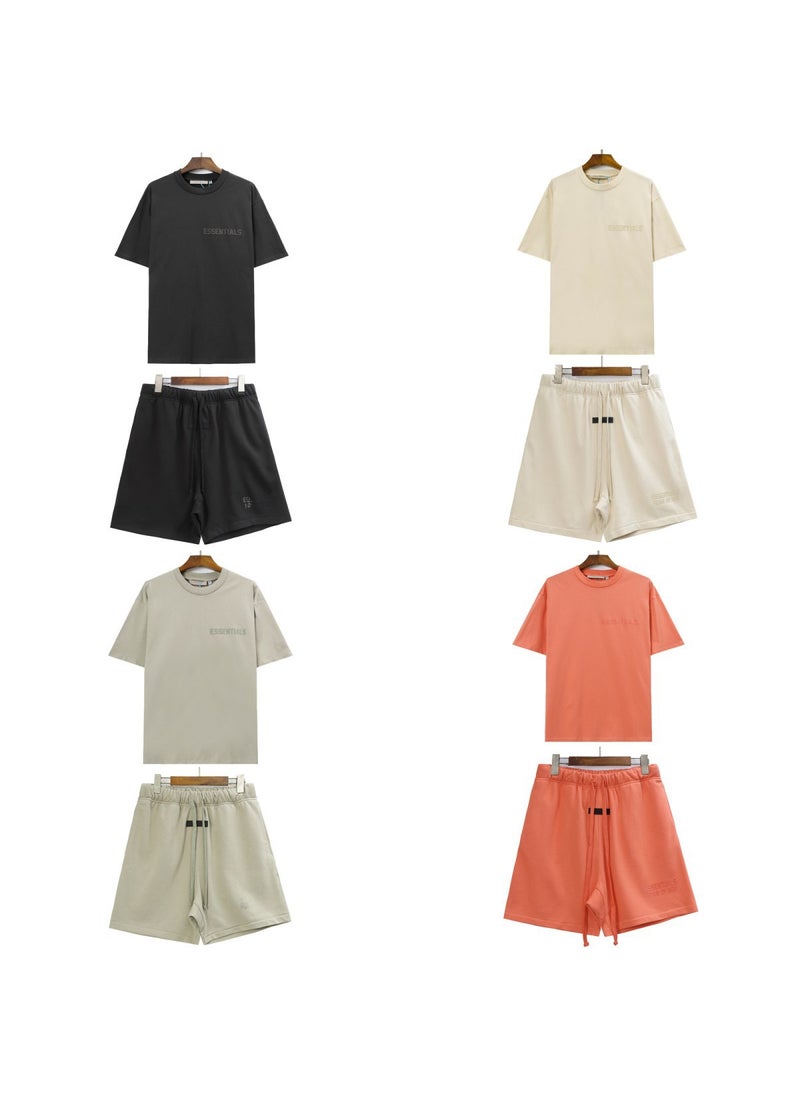 ESSENTIALS Fleece Lettering Sports Mens Shorts Set Brown