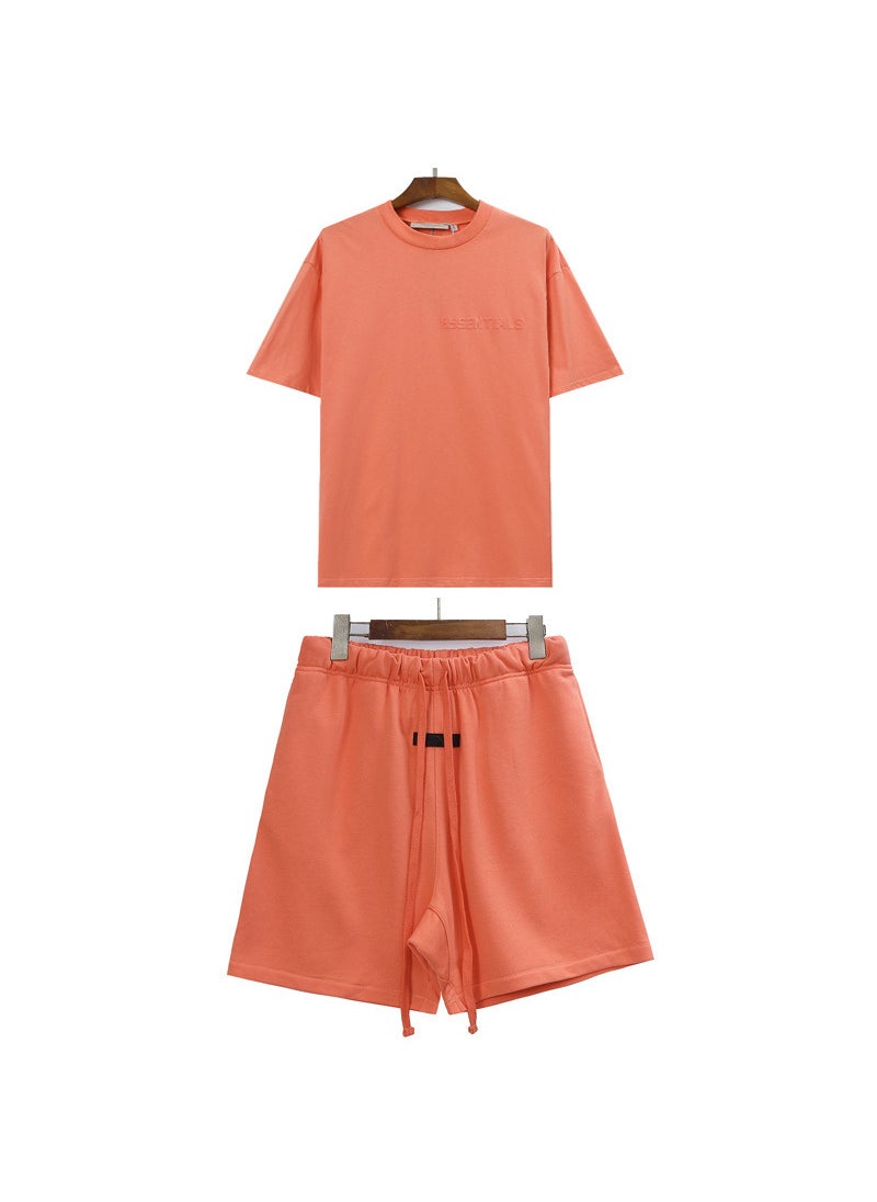 ESSENTIALS Fleece Lettering Sports Mens Shorts Set Coral Red