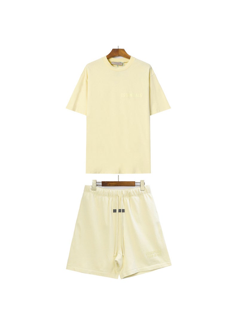 ESSENTIALS Fleece Lettering Sports Mens Shorts Set Yellow