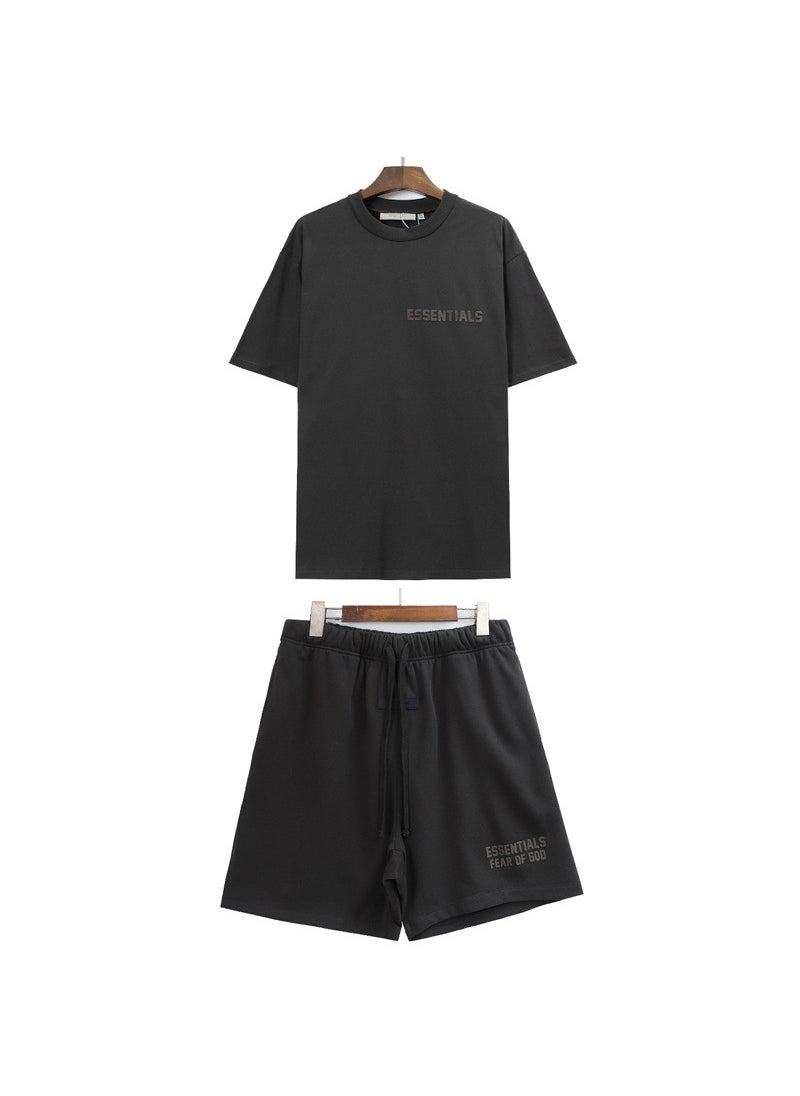 ESSENTIALS Fleece Lettering Sports Mens Shorts Set Iron Black
