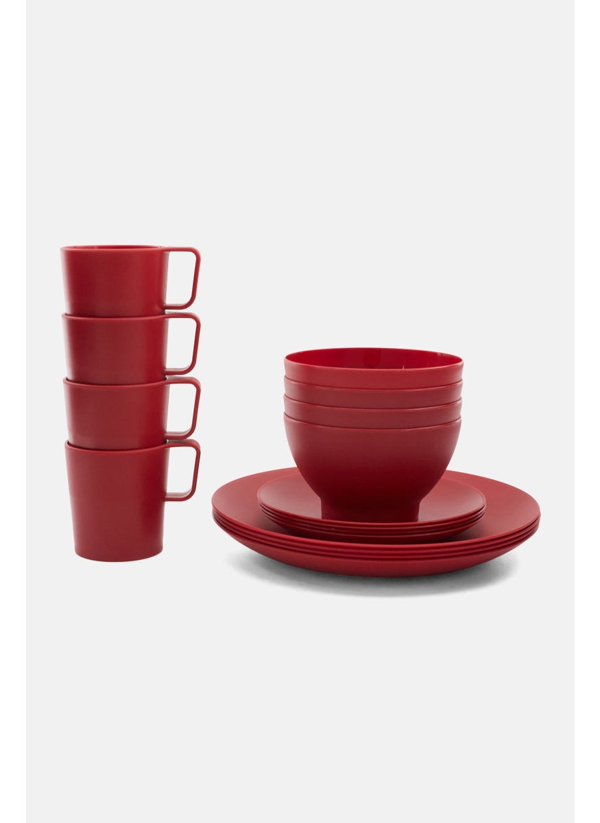 16 Pieces Plastic Dinner Set, Red