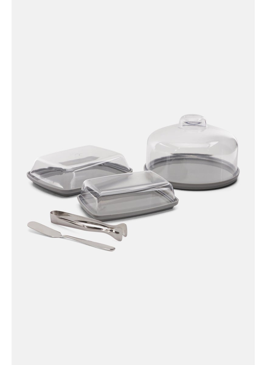 Breakfast Serving 5 Pieces Stainless Steel and Acrylic Set, Grey