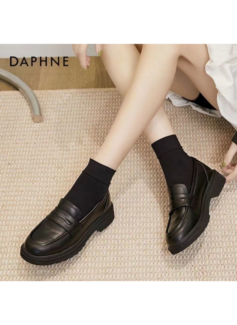 Anti-Slip Leather Fashion Flats 2023 Black fleece-lined