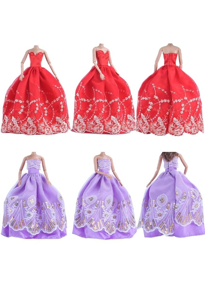 ETING 5pcs Fashion Gorgeous Princess Wedding Party Gown Dresses Clothes with Floralprint Voile all around for Girl DollRandom Pick