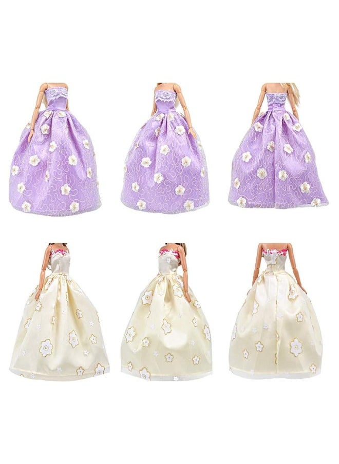 ETING 5pcs Fashion Gorgeous Princess Wedding Party Gown Dresses Clothes with Floralprint Voile all around for Girl DollRandom Pick