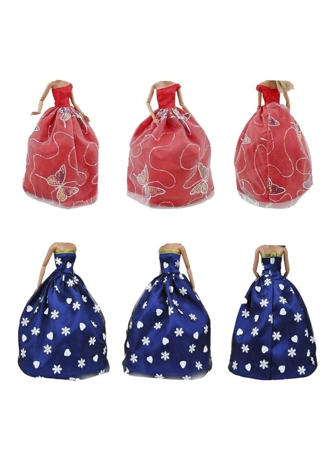 ETING 5pcs Fashion Gorgeous Princess Wedding Party Gown Dresses Clothes with Floralprint Voile all around for Girl DollRandom Pick