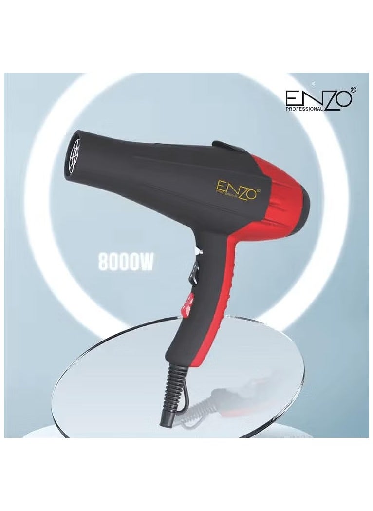 PrecisionWare Enzo EN-6109 8000W Professional Hair Dryer, High-Power Hair Blow Dryer With Ionic Technology, 3 Heat Settings, 2 Speed Settings, Concentrator Nozzle-Intl Version