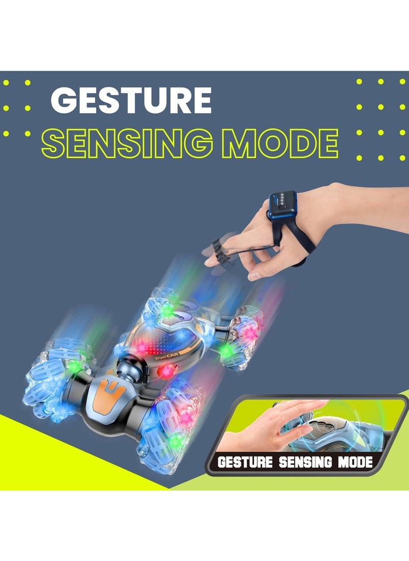 Transforming Remote Control Car with 2 Positions, Auto Demo, Side Rotation, and Gesture Control RC Car Blue