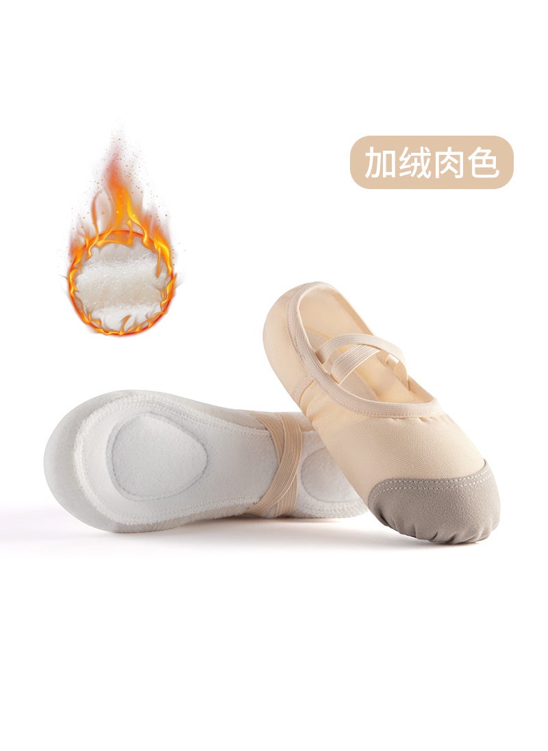 Kids Warm Ballet Shoes Soft Sole Winter Dance Flesh color