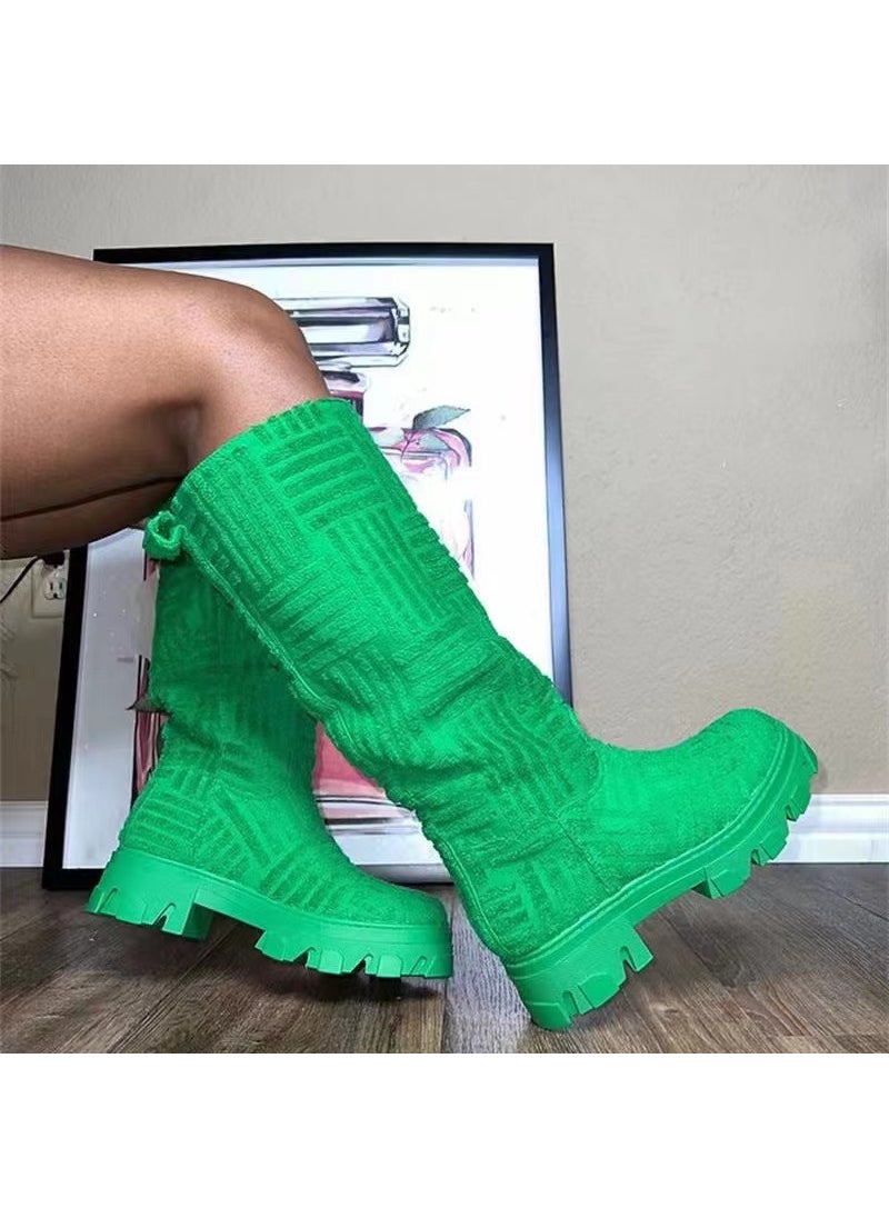 2022 Thick Heel Long Boots for WomenGreen Green