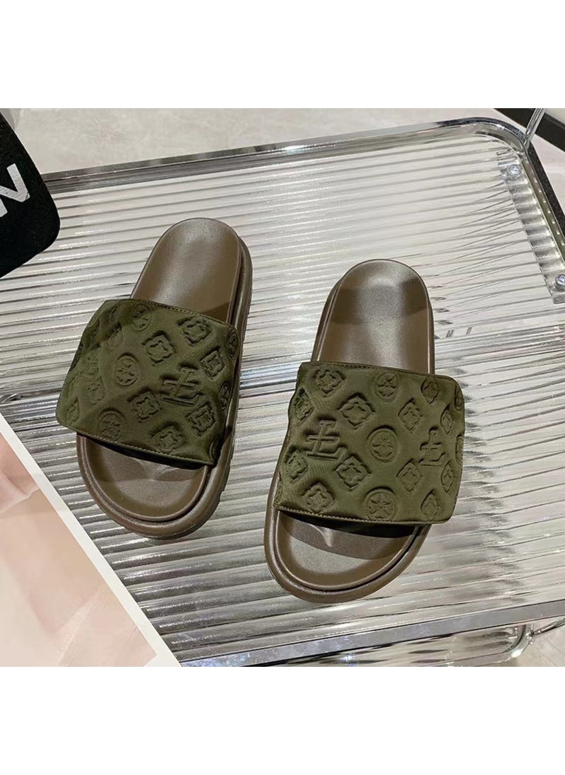 Chunky Sole Summer Magic Tape Sandals WomenVelcro-Army Green Velcro-Army Green