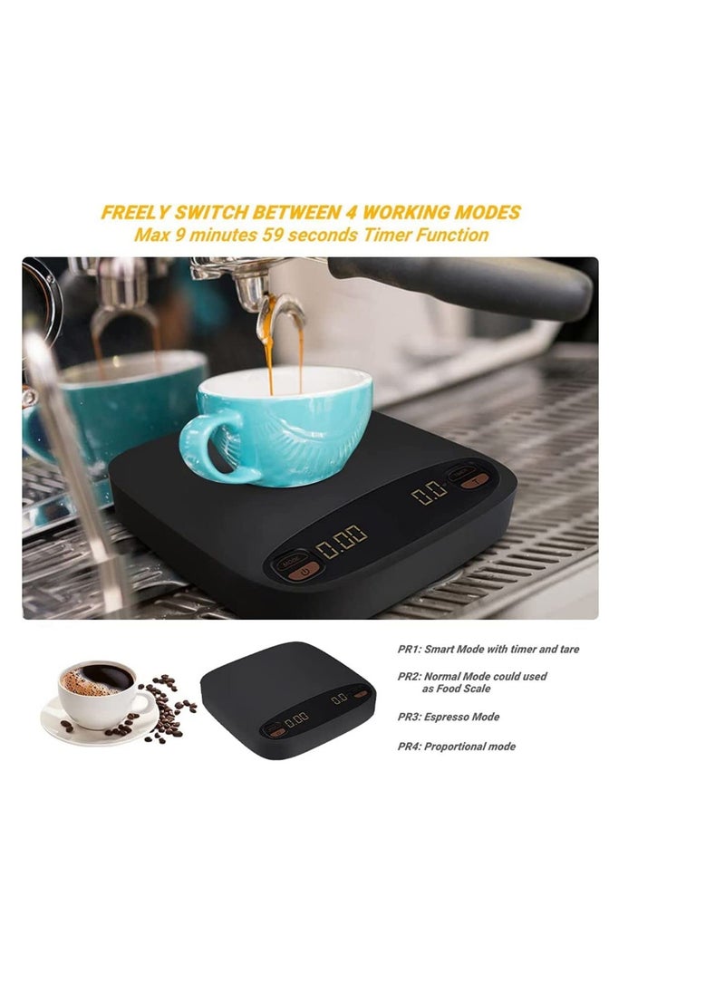 Digital Kitchen Scales, 2kg0.1g Precision Pour Over Drip Coffee Scale Multifunctional USB Cooking Food Scale with 4 Working Modes Timer LCD Backlit Tare Function Silicone Mat for Home Office