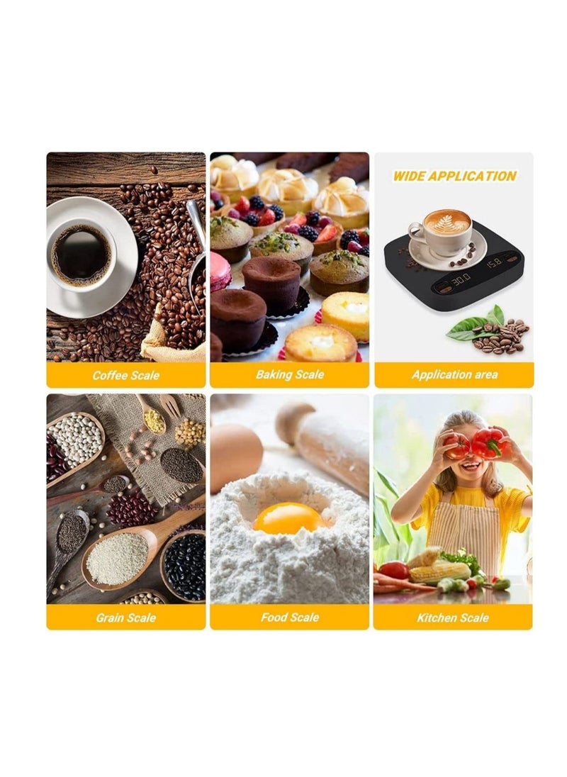 Digital Kitchen Scales, 2kg0.1g Precision Pour Over Drip Coffee Scale Multifunctional USB Cooking Food Scale with 4 Working Modes Timer LCD Backlit Tare Function Silicone Mat for Home Office