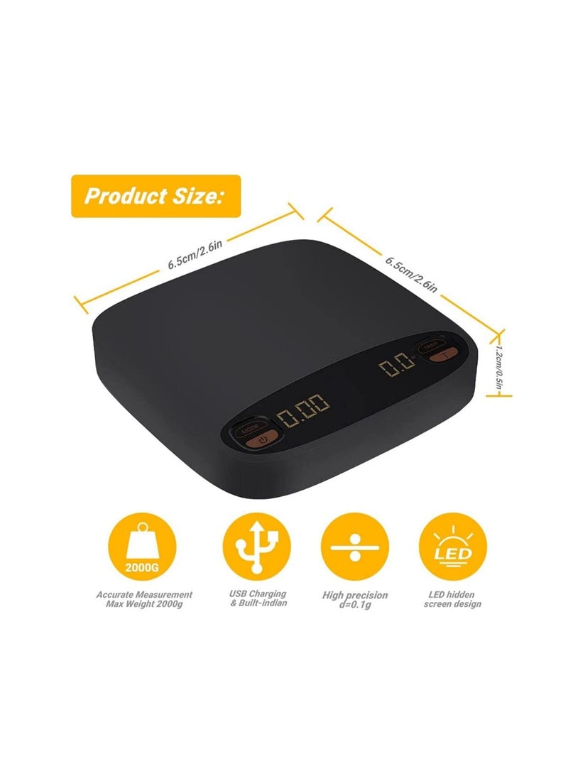 Digital Kitchen Scales, 2kg0.1g Precision Pour Over Drip Coffee Scale Multifunctional USB Cooking Food Scale with 4 Working Modes Timer LCD Backlit Tare Function Silicone Mat for Home Office