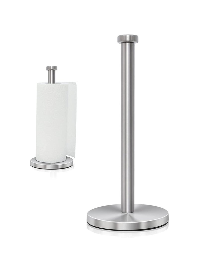 Stainless Steel Paper Towel Holder Countertop, Standing Paper Towels Holder for Kitchen Dining Table Bathroom, Weighted Paper Towel Holder for Standard or Large-Sized Roll (Silver)