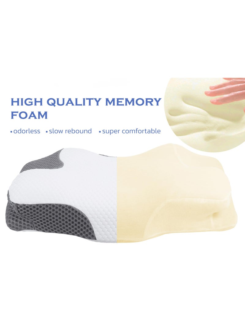 Contour Memory Foam Pillow; Ergonomic Orthopedic Cervical Pllow for Neck and Shoulder Pain Relief: ldeal Side, Back and Stomach Sleeper Pillow; Bed Pillow with Removable Pillowcase