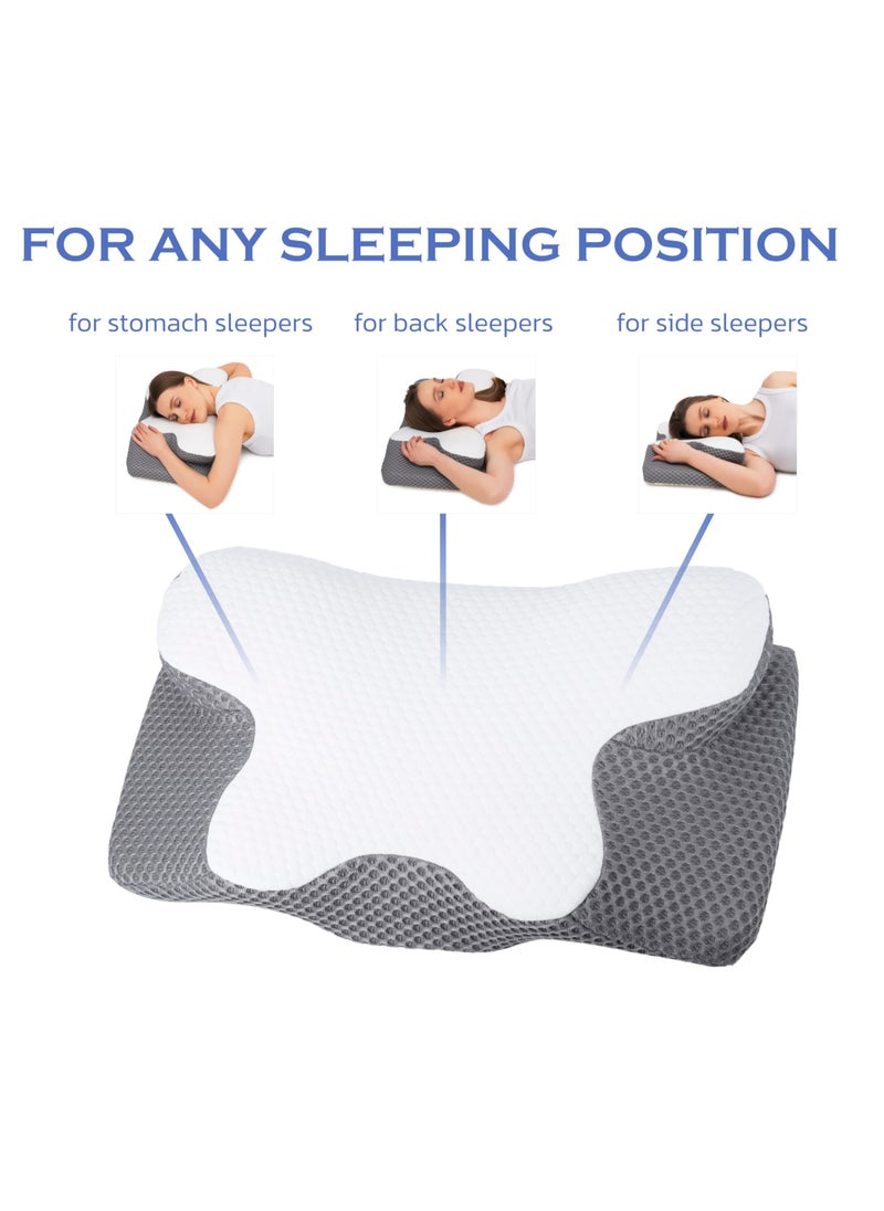 Contour Memory Foam Pillow; Ergonomic Orthopedic Cervical Pllow for Neck and Shoulder Pain Relief: ldeal Side, Back and Stomach Sleeper Pillow; Bed Pillow with Removable Pillowcase