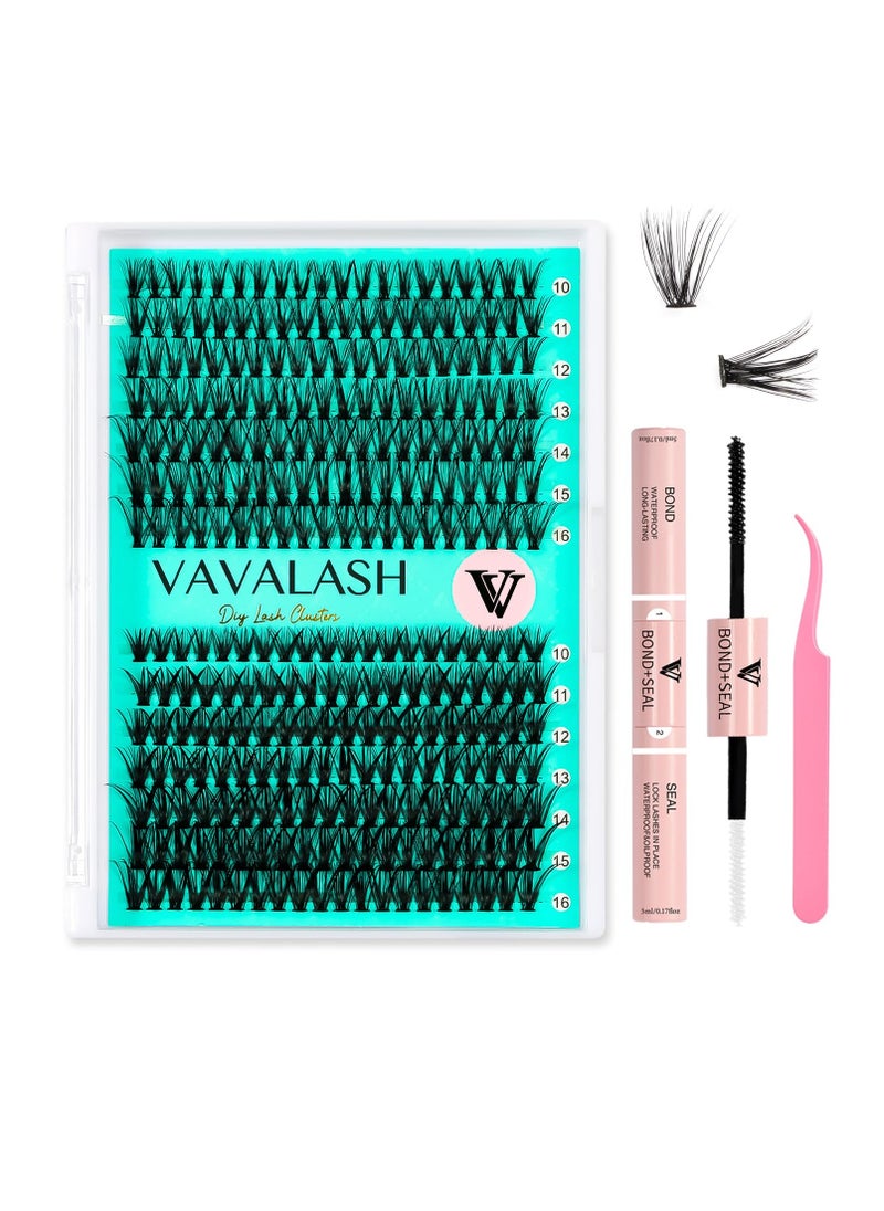 VAVALASH DIY Lash Extension Kit 280 Clusters Individual Lashes Kit 30D 40D 0.07D-10-16mm Lash Clusters, Lash Bond and Seal, Lash Tweezer for DIY Eyelash Extension at Home（Kit-30D+40D-0.07D-10-16MIX）