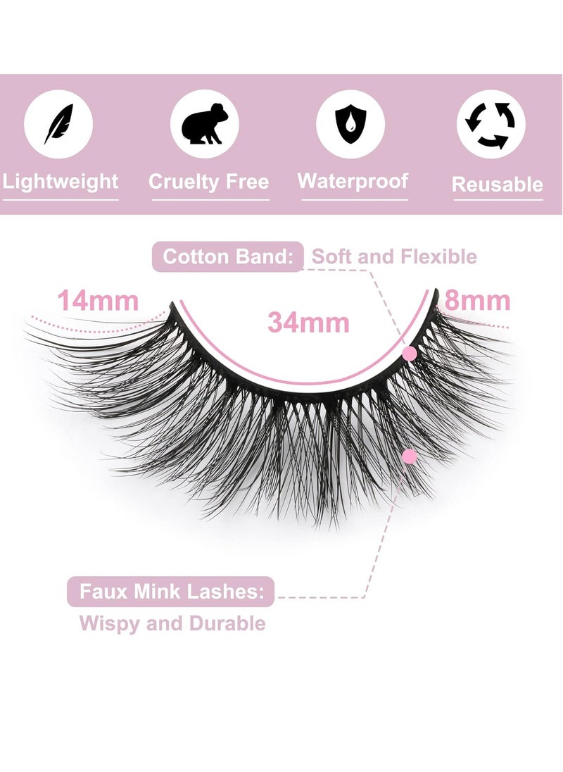 False Eyelashes 14mm Faux 3D Mink Lashes Natural Look Fluffy Cat Eye Wispy Lashes Pack by Kiromiro, 14 Pairs