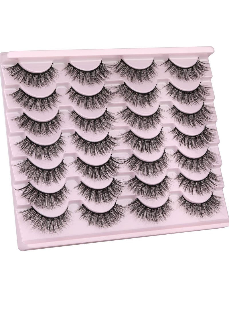 False Eyelashes 14mm Faux 3D Mink Lashes Natural Look Fluffy Cat Eye Wispy Lashes Pack by Kiromiro, 14 Pairs