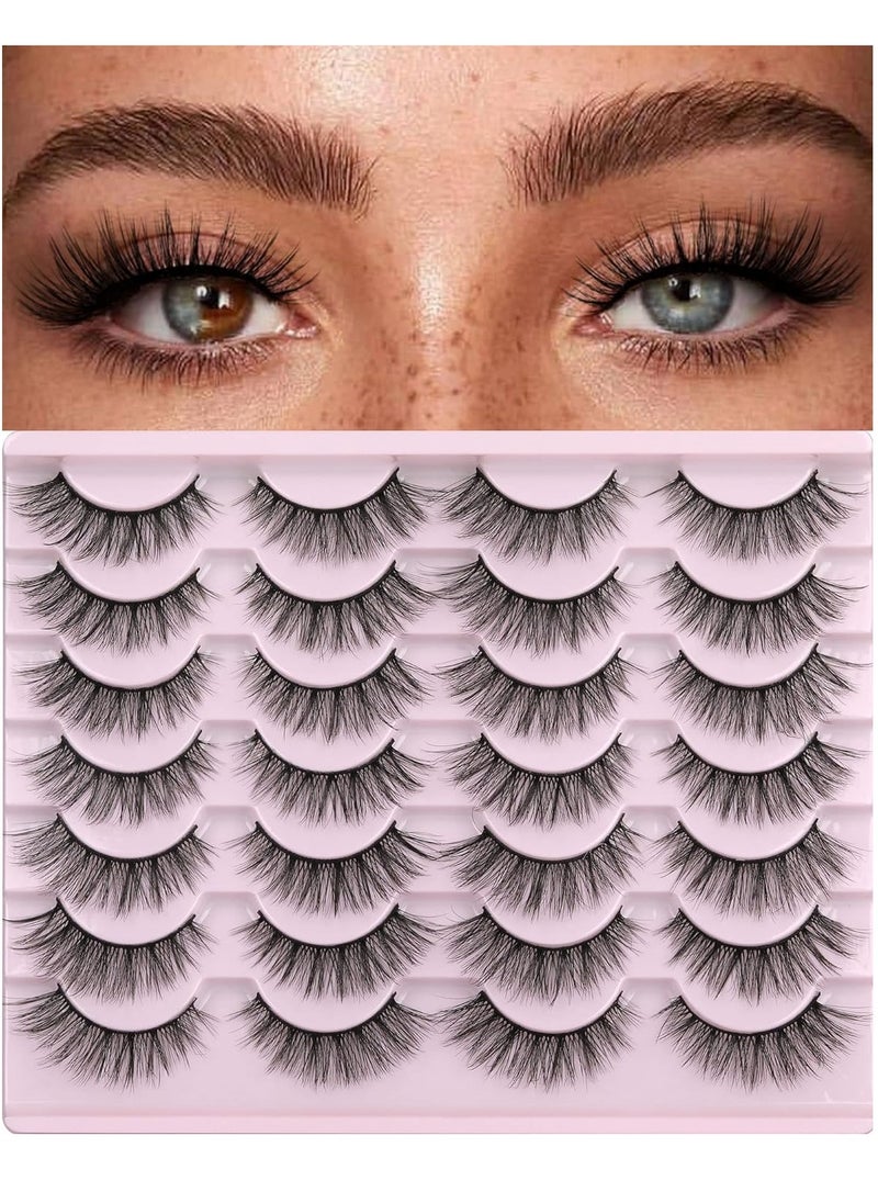 False Eyelashes 14mm Faux 3D Mink Lashes Natural Look Fluffy Cat Eye Wispy Lashes Pack by Kiromiro, 14 Pairs