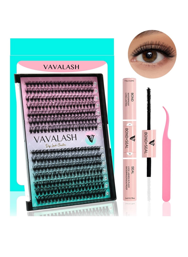 VAVALASH DIY Lash Extensions Kit Individual Cluster Lashes Kit with 280 Lash Clusters 30D+40D-0.07-D-10-16Mix, Lash Bond and Seal, Lash Applicator for DIY Eyelash Extensions at Home（Kit-30D+40D)