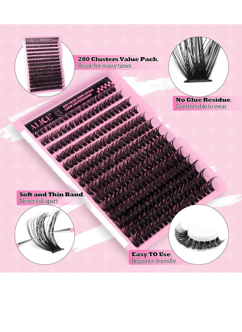 280Pcs Wispy Individual Lashes DIY Eyelash Extensions 8-16MM Fluffy D Curl Lash Extensions Lash Clusters 80D Cluster Eyelashes DIY at Home by ALICE