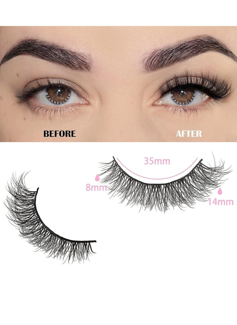 FARRED Natural Lashes Short Eyelashes Wispy False Mink Lash Pack 14 Pair Natural Look Fluffy Cat Eye Strip Eyelash Small Fake Lashes Full Pestañas Sets for MUA and Beginners Daily Makeup (F1 | 8-14mm)