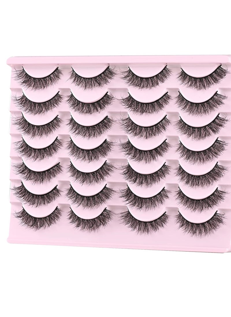 FARRED Natural Lashes Short Eyelashes Wispy False Mink Lash Pack 14 Pair Natural Look Fluffy Cat Eye Strip Eyelash Small Fake Lashes Full Pestañas Sets for MUA and Beginners Daily Makeup (F1 | 8-14mm)